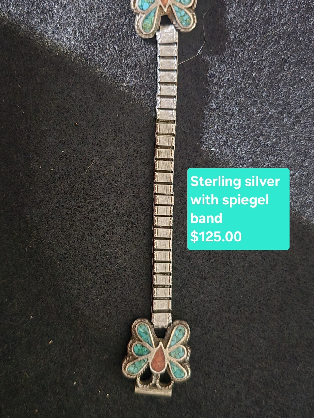 Sterling Silver Butterfly Inlay Bracelet - Turquoise & Coral